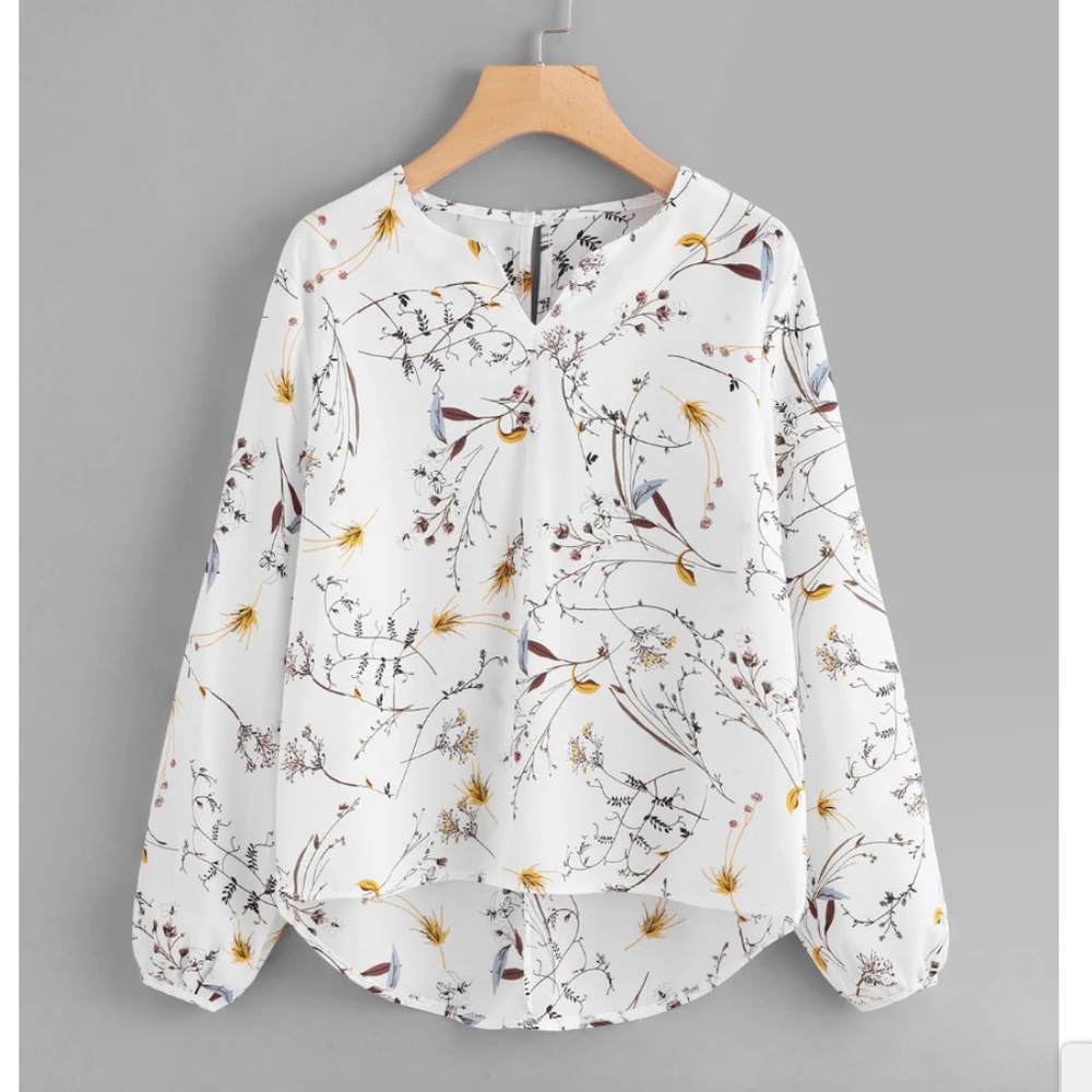 V Cut Floral Print Blouse